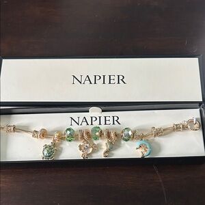 Napier Gold Bracelet with Green Charms